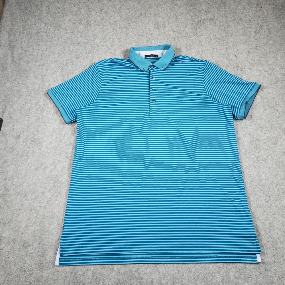 Greyson Polo Shirt Mens XL Button Down Blue Stripe Short Sleeve Golf